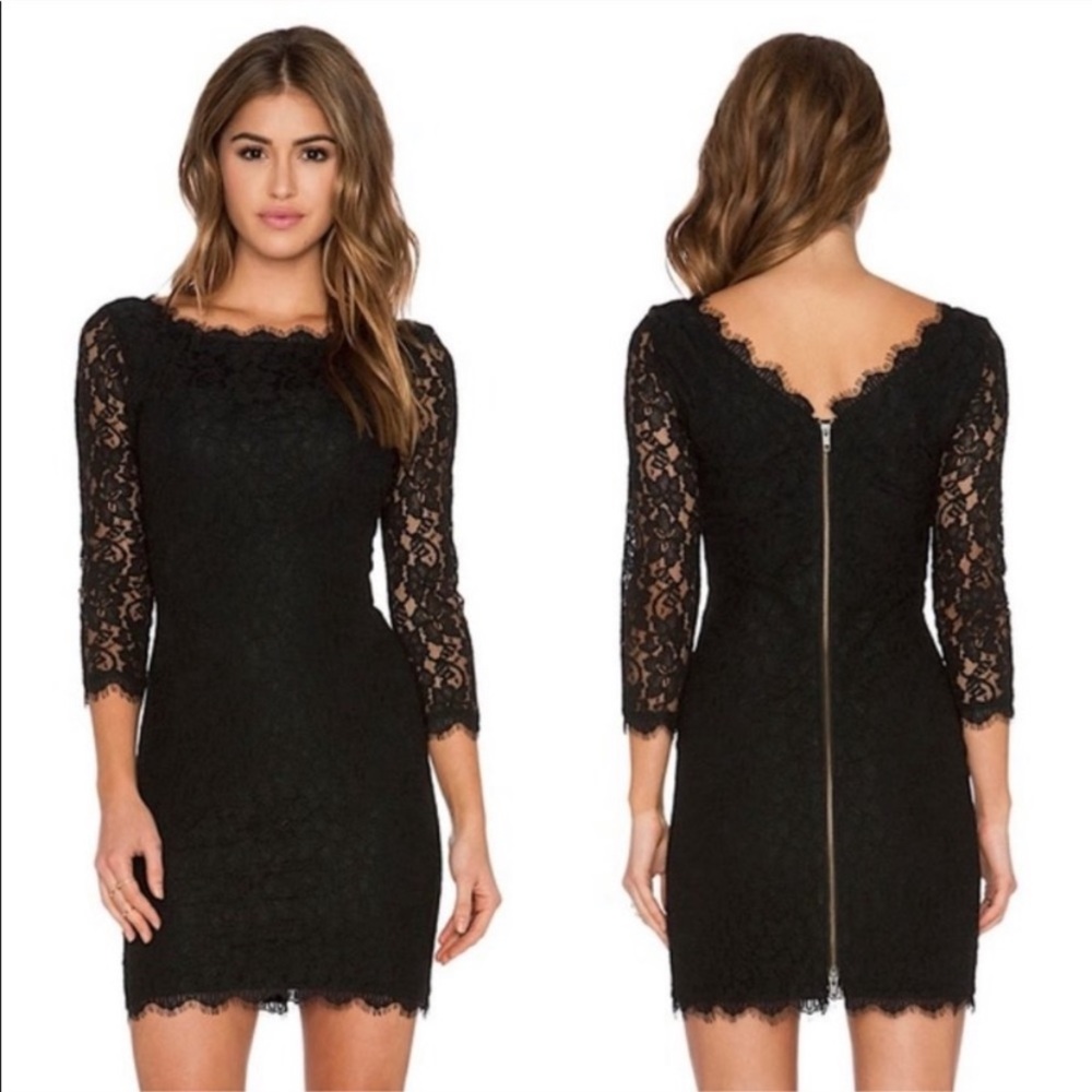 DVF Black Lace Scallop Trim Zarita Dress